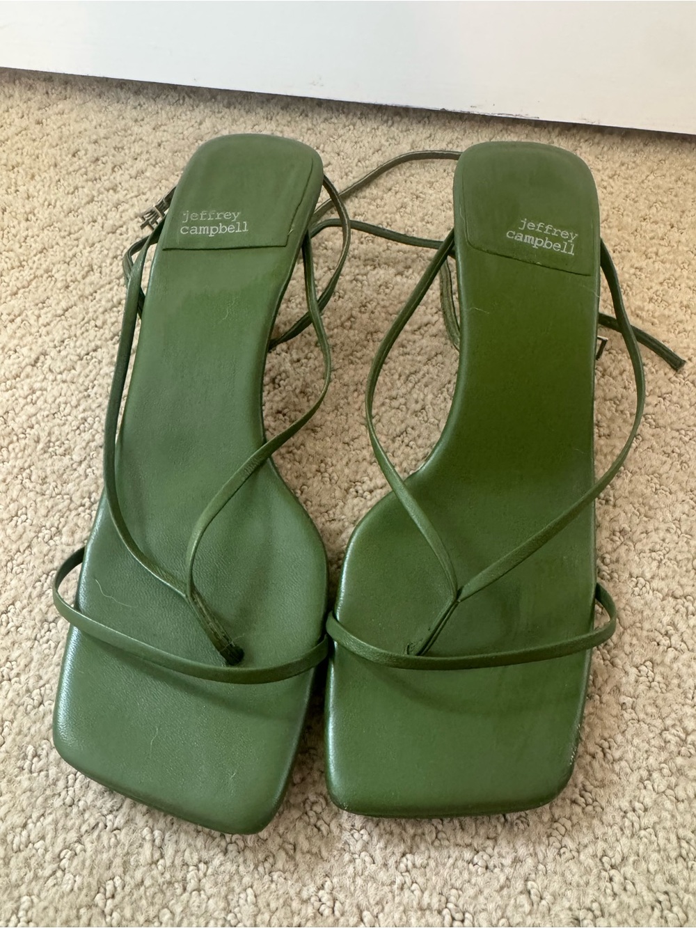 Jeffrey Campbell Olive Green Strappy Square-Toe Sandals